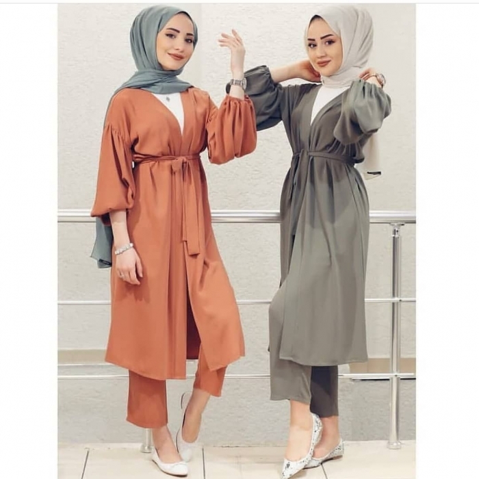 baju setelan celana hijab kombinasi outer