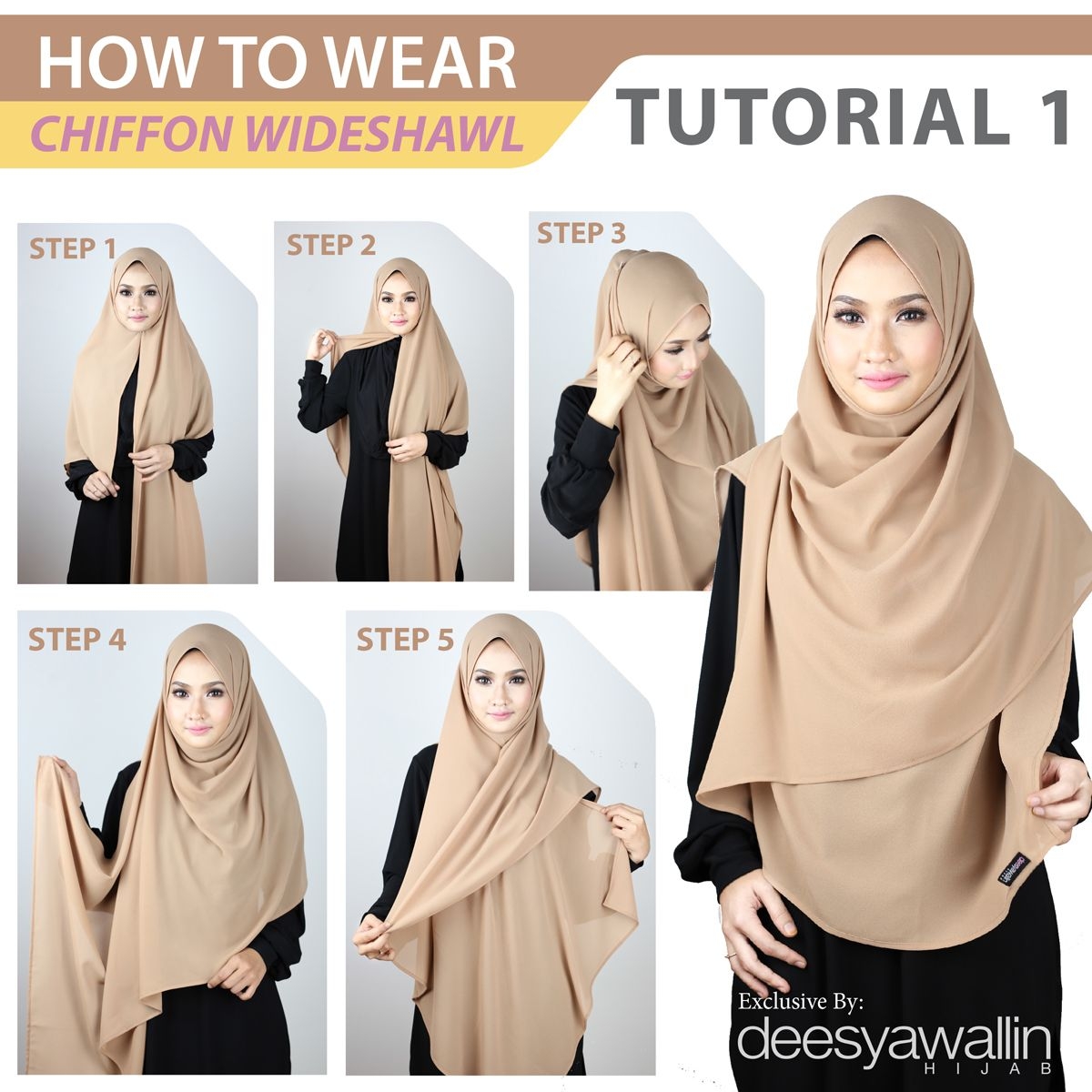 Hijab syar'i tutorial dengan chiffon wideshawl 