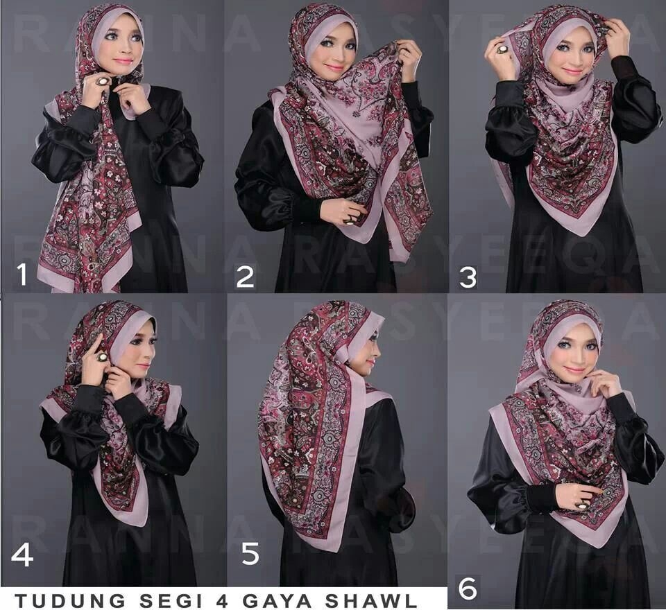 Hijab syar'i tutorial dengan segi empat kreasi 