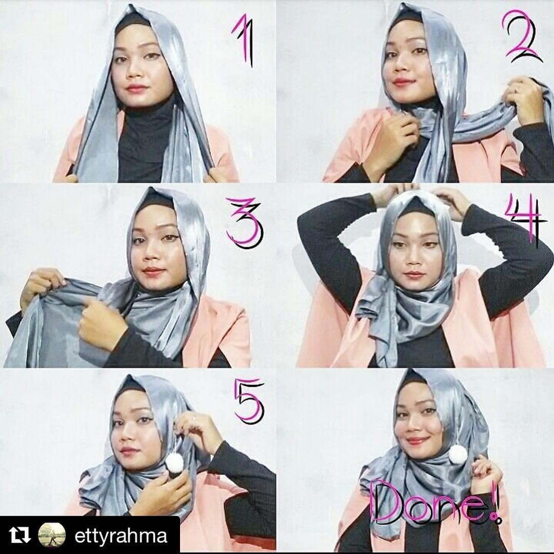 tutorial hijab pashmina satin untuk kondangan