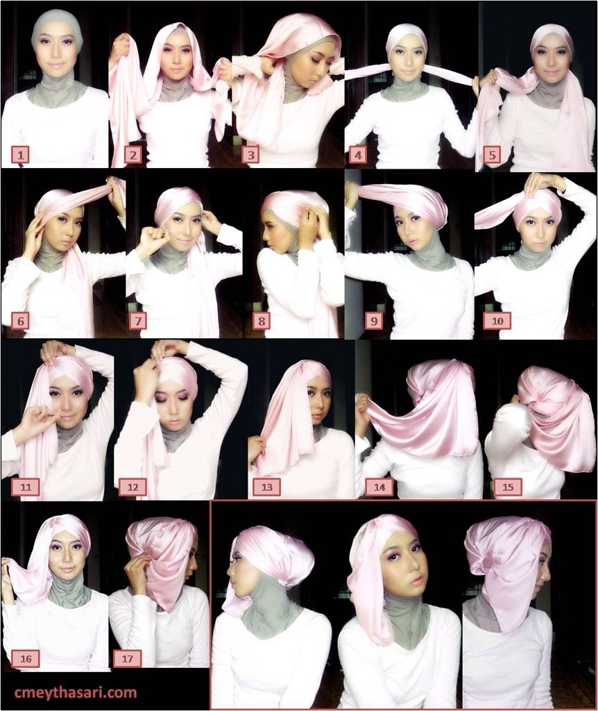 tutorial hijab pashmina satin untuk pesta