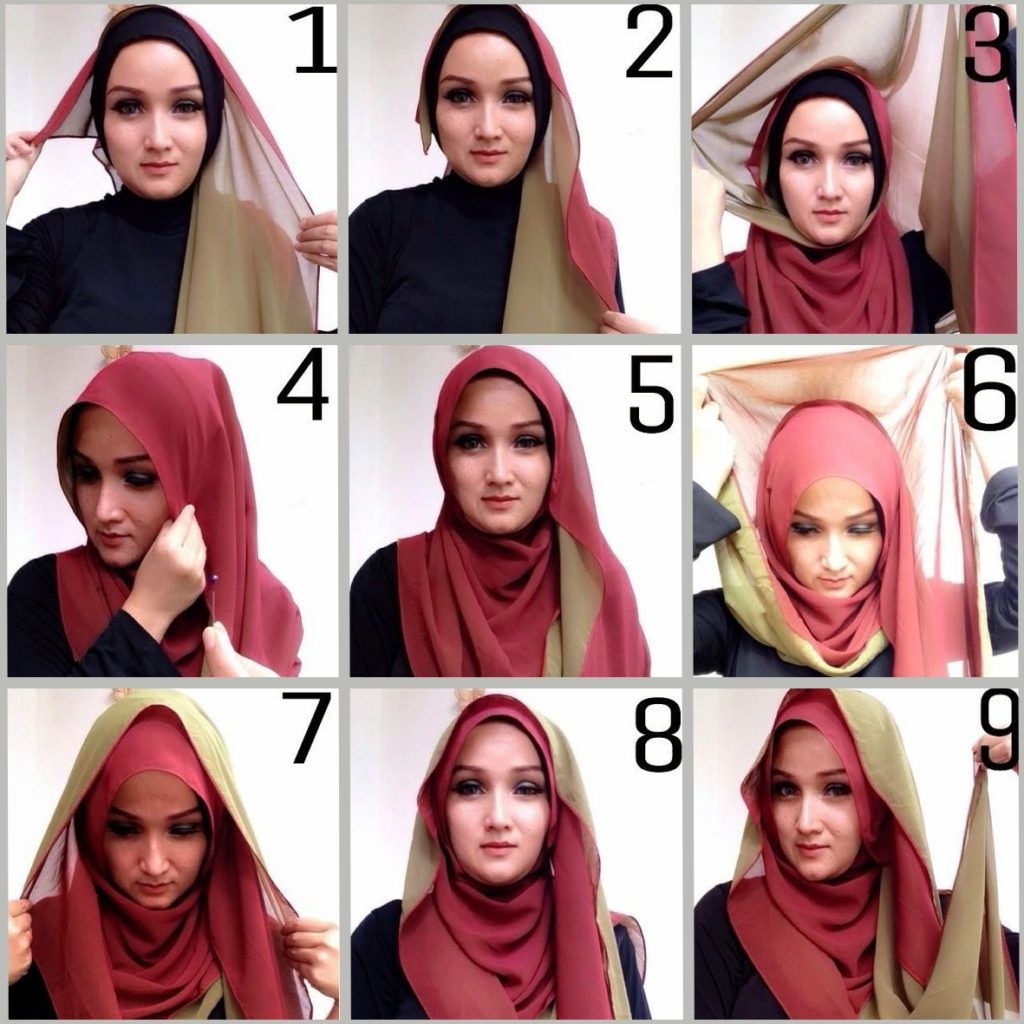 tutorial hijab pashmina simple kombinasi dua jilbab