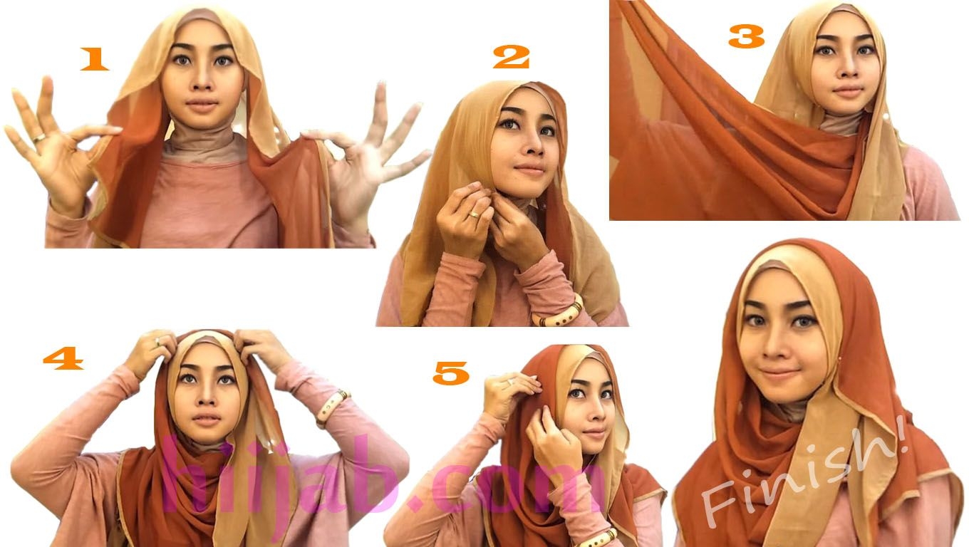 tutorial hijab segi empat kombinasi 2 warna