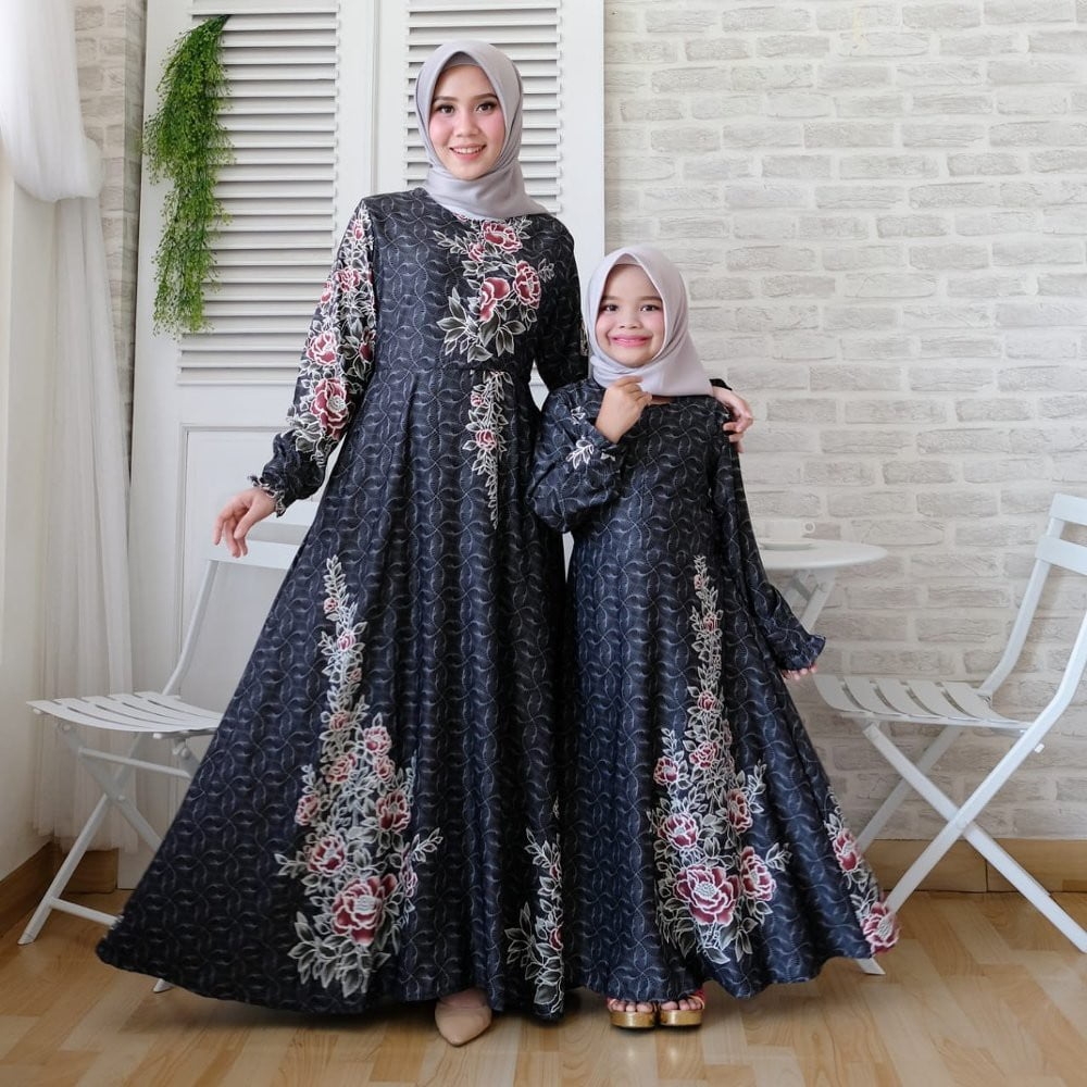 gambar model baju gamis batik couple ibu dan anak