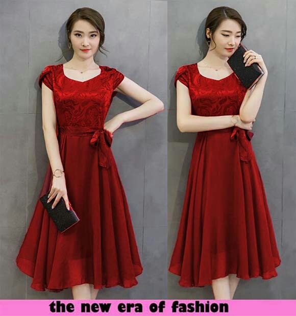baju dress pendek warna merah sederhana simple model