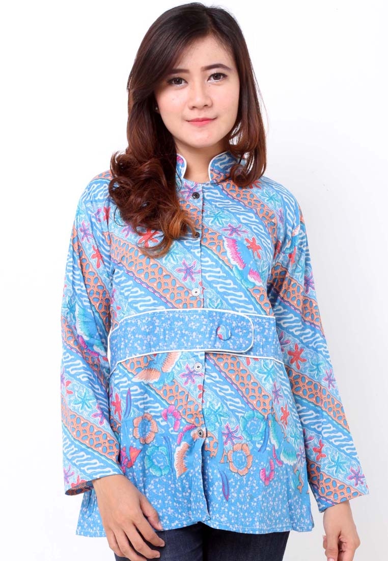 model baju batik wanita warna biru ananta batik