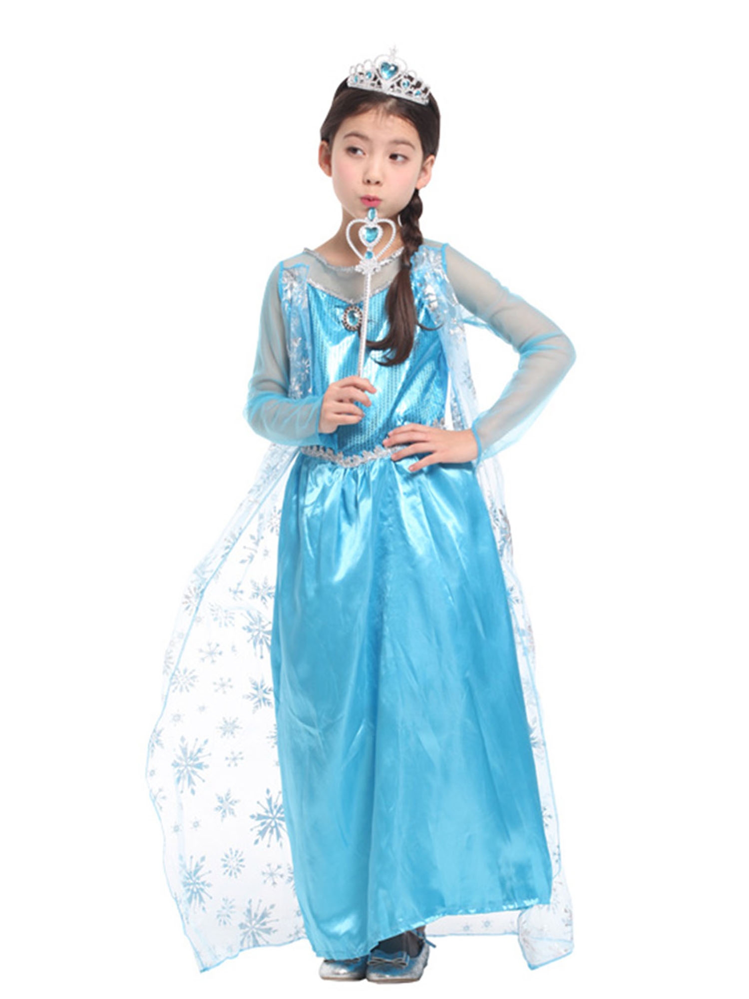 kids girls elsa frozen dress cosplay costume princess anna