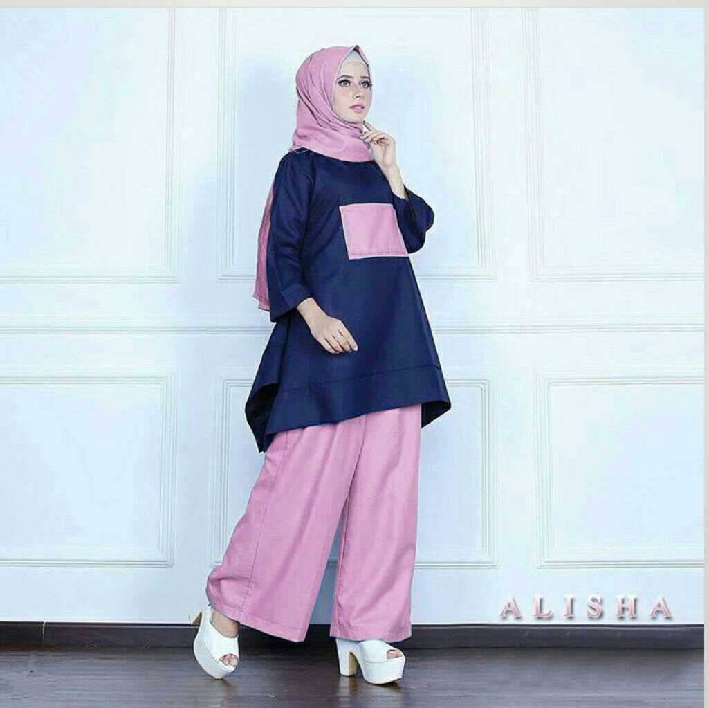 baju setelan hijab modis 3 in 1 terkini modern model