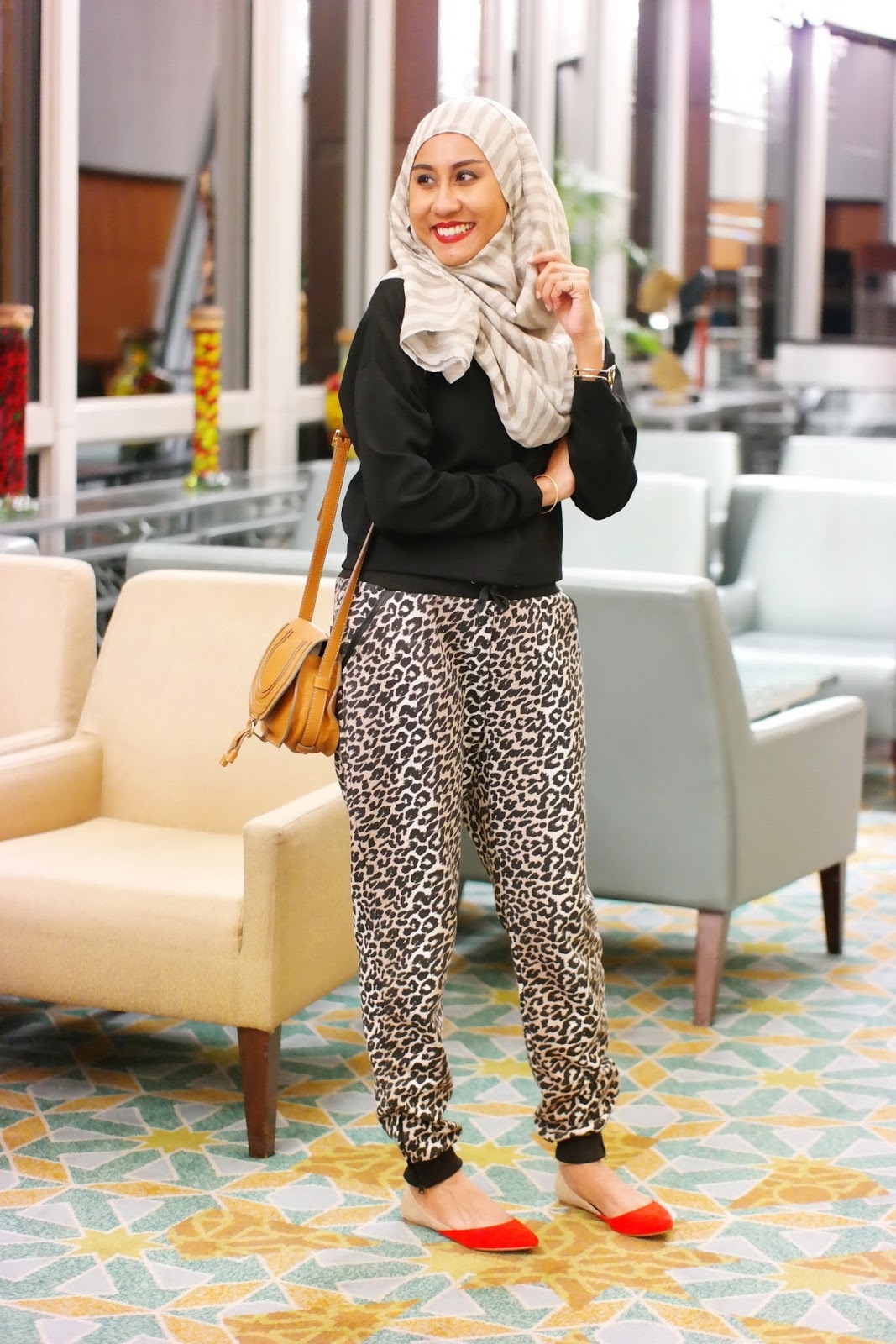 birthday dinner in leopard joggers affordorable