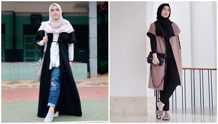 stylo grid id Langkung long outer outfit kondangan wanita gemuk hijab
