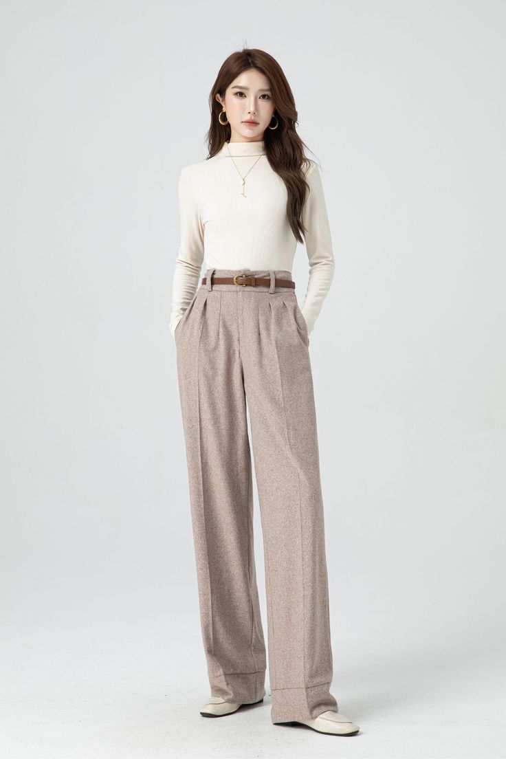 Wool pants, Womens pants, Autumn winter pants, Wide leg wool pants, High waist pants, Loose pants, Daily pants, Custom pants, Xiaolizi 5324