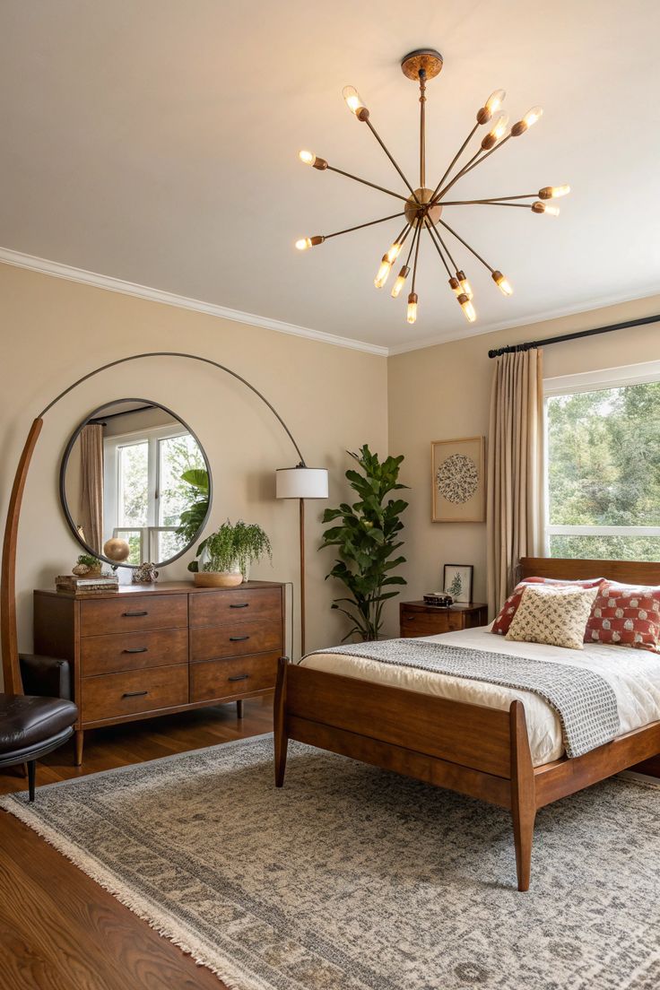 Retro Lighting Sputnik Chandelier in a Mid Century Bedroom ✨