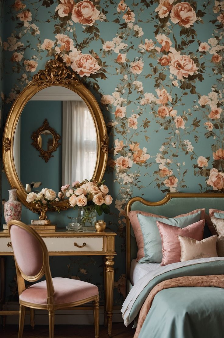Teal Floral Vintage Glam with Regal Gold Accents 🌿💛